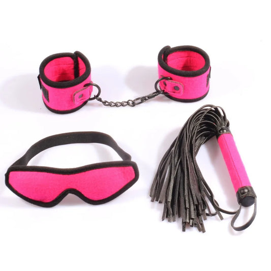 Adult restraint kit for beginner hand cuffs, blindfold, leather whip flogger, velvet restrain sex toys adult product for couples