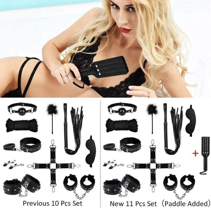 11PCS BDSM Sex Toys Leather Set Handcuffs Anklecuff  Whip Rope Blindfold Exotic Accessories Adult Games Sex Toys for Couples