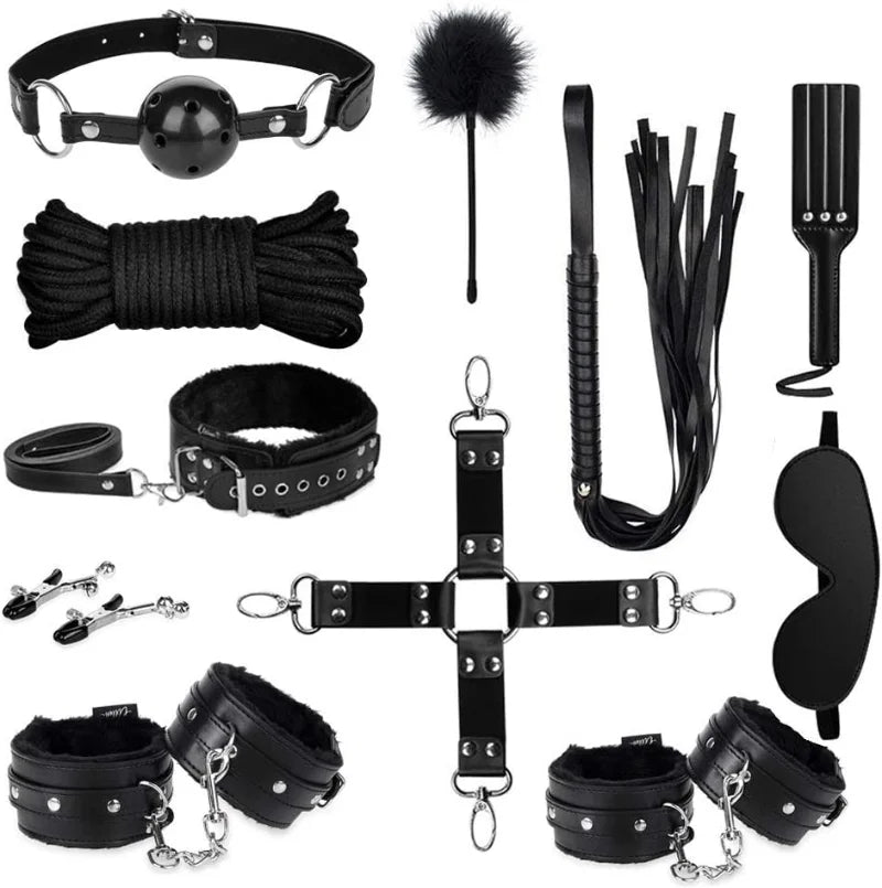 11PCS BDSM Sex Toys Leather Set Handcuffs Anklecuff  Whip Rope Blindfold Exotic Accessories Adult Games Sex Toys for Couples