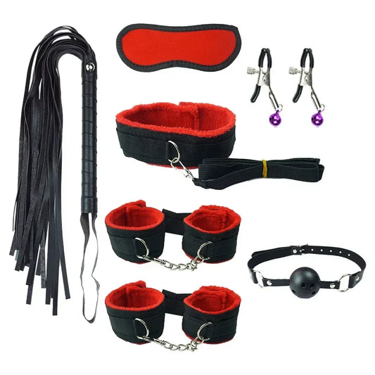 7 Set Sm Bondage Sex Product Erotic Toys for Adults Games Sm Sex Bondage Set Handcuffs Nipple Clamps Gag Whip Rope Sex Toys 18+